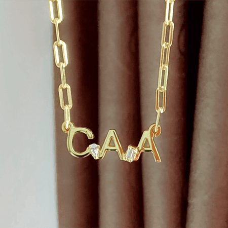 14k gold plated sterling silver personalized initials necklace with cubic zirconia paperclip chain wholesale manufacturers